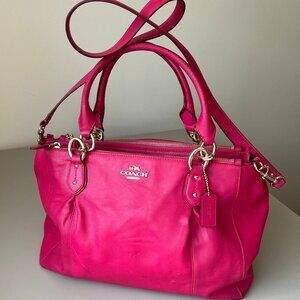 COACH Collette Soft Leather Carry All Shoulder Satchel Bag Carryall Pink Ruby